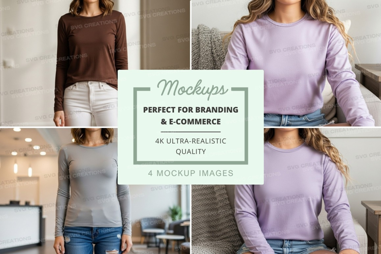 Long sleeve t-shirt mockup in brown and purple