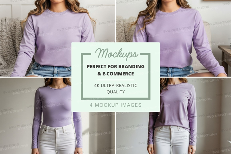 Long sleeve t-shirt mockup in lavender