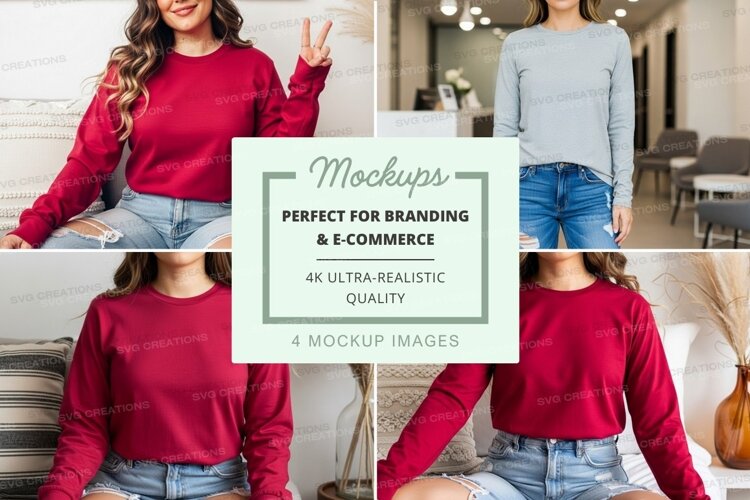 Long sleeve t-shirt mockup in red and light blue example image 1