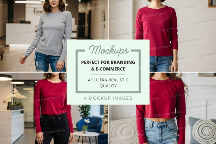 Long sleeve t-shirt mockup with models