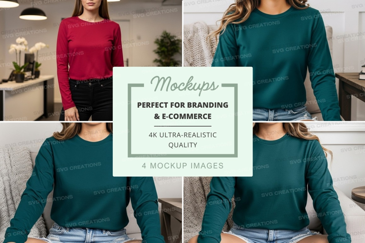 Long sleeve t-shirt mockup in red and teal