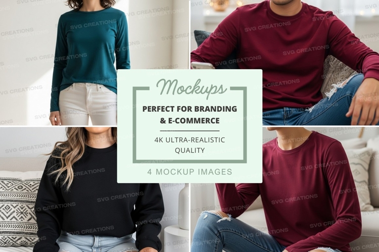 Long sleeve t-shirt mockup with models