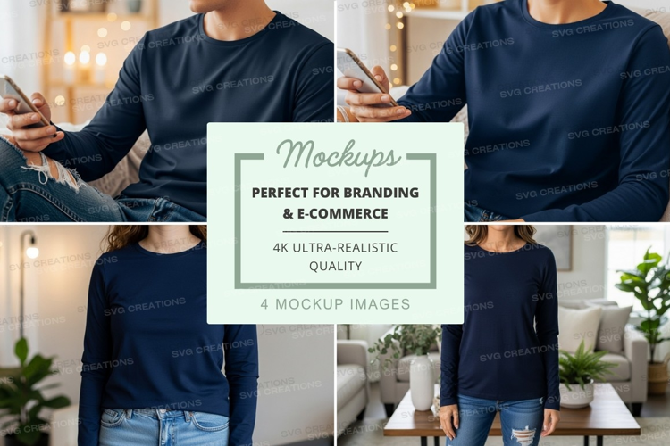 Long sleeve t-shirt mockup in navy blue