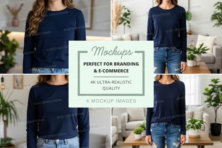 Long sleeve t-shirt mockup in navy blue