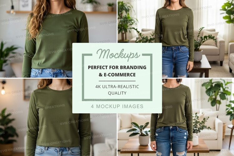 Long sleeve t-shirt mockup in olive green example image 1