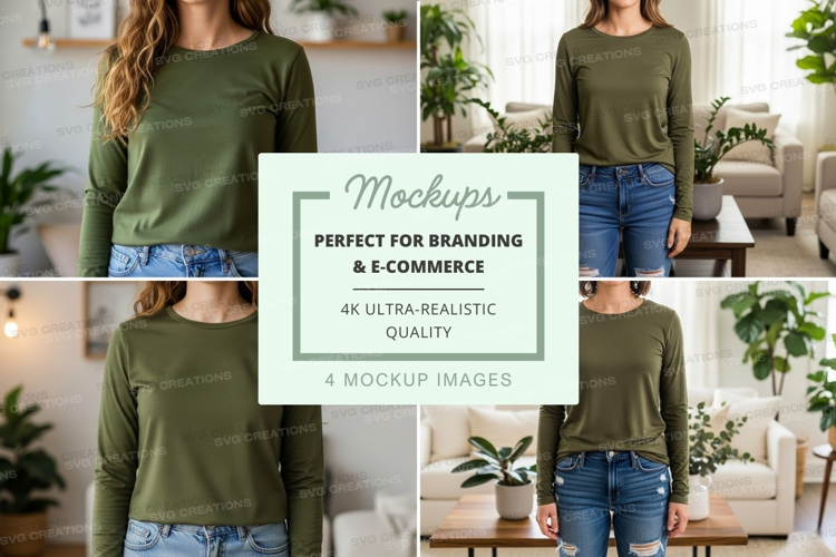 Long sleeve t-shirt mockup in olive green