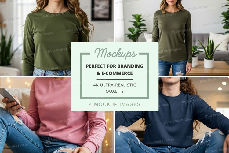 Long sleeve t-shirt mockup in multiple colors