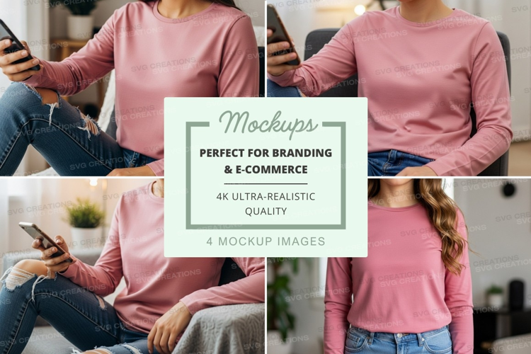 Long sleeve t-shirt mockup in pink