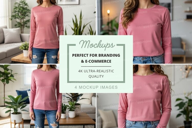 Long sleeve t-shirt mockup in pink example image 1