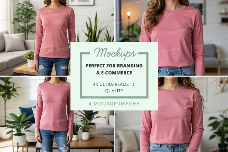Long sleeve t-shirt mockup in pink
