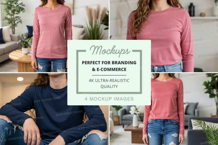 Long sleeve t-shirt mockup in pink