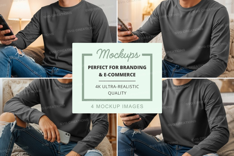 Long sleeve t-shirt mockup in gray