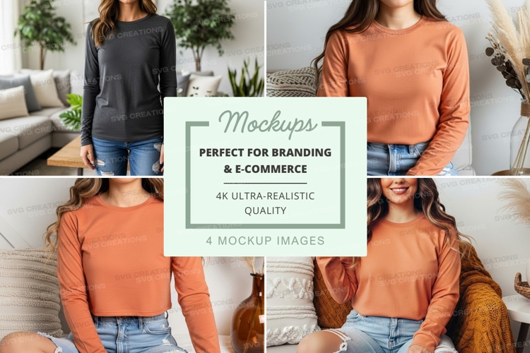 Long sleeve t-shirt mockup in living room setting