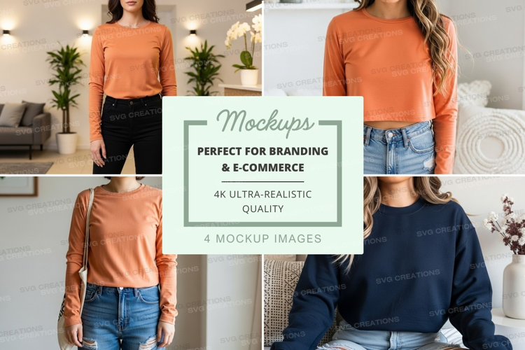 Long sleeve t-shirt mockup in multiple colors