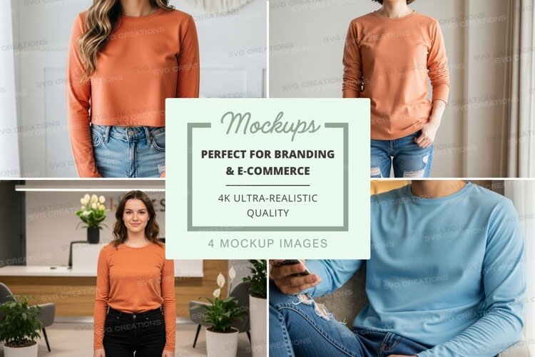 Long sleeve crew neck mockup in orange and blue example image 1