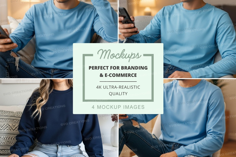Long sleeve t-shirt mockup in blue and navy blue