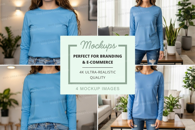 Long sleeve t-shirt mockup in blue