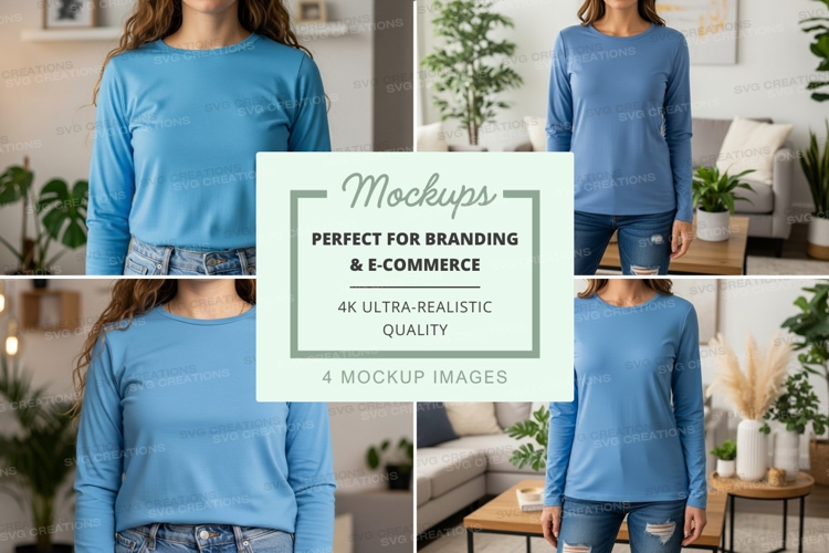 Long sleeve t-shirt mockup in blue