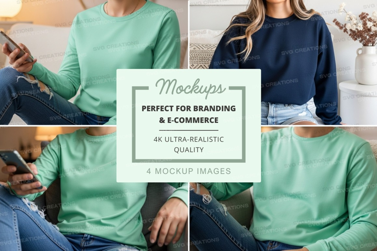 Group of people wearing long sleeve t-shirts mockup