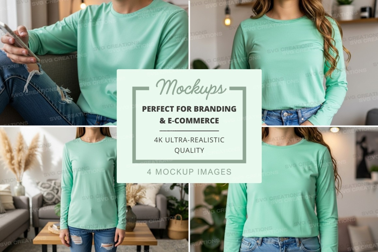 Long sleeve t-shirt mockup in mint green