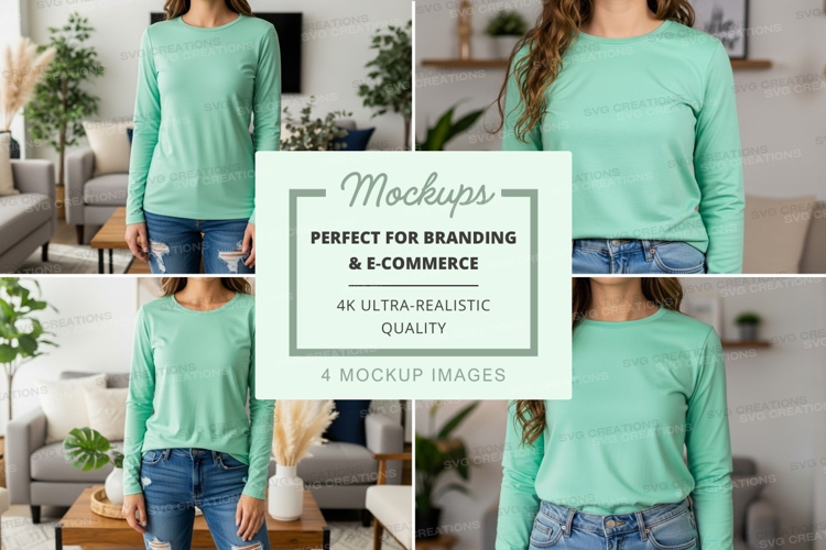 Long sleeve t-shirt mockup in mint green