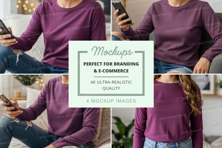 Long sleeve t-shirt mockup in purple