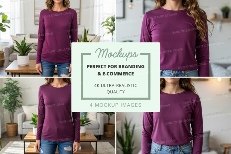 Long sleeve t-shirt mockup in purple