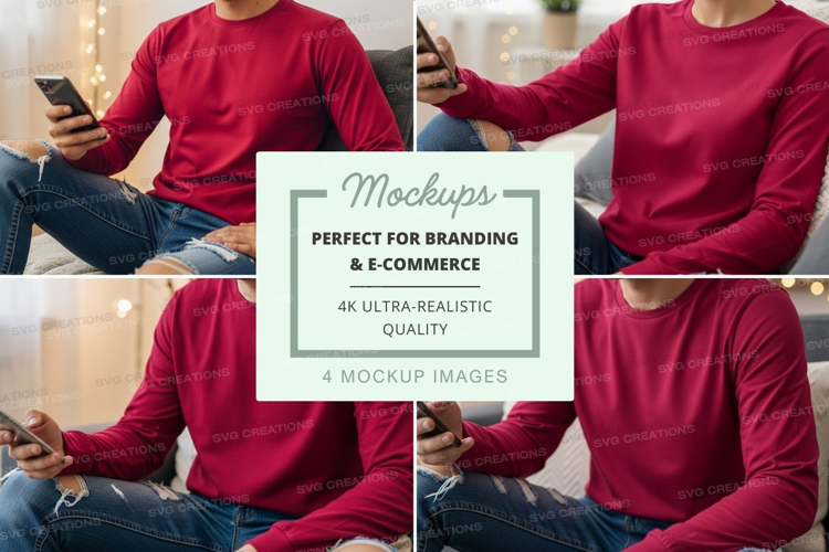 Red long sleeve t-shirt mockup on model