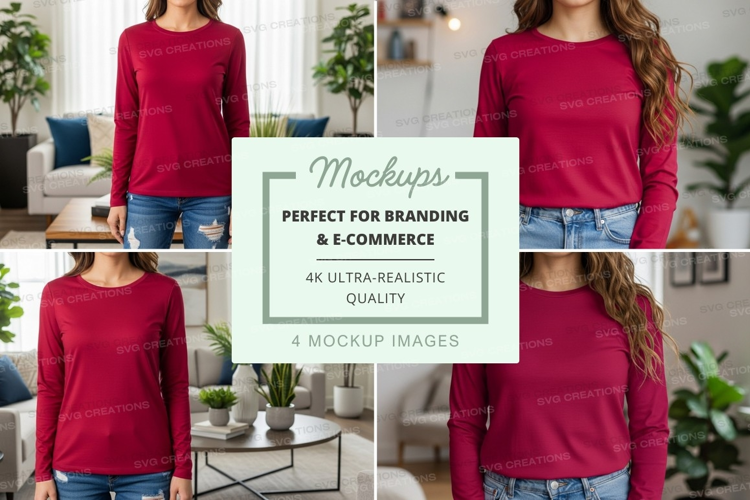 Long sleeve t-shirt mockup in red