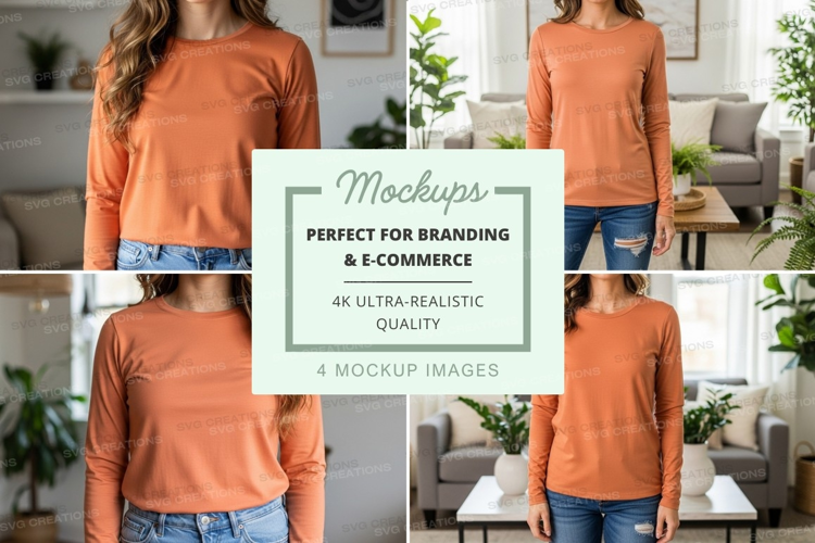 Long sleeve t-shirt mockup in orange