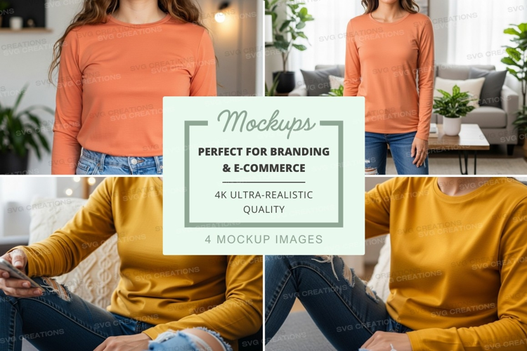 Long sleeve t-shirt mockup in orange and yellow