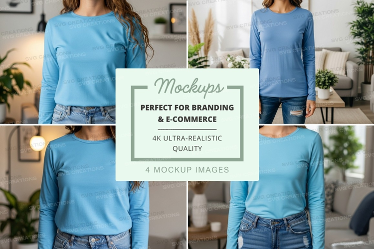 Long sleeve t-shirt mockup in light blue