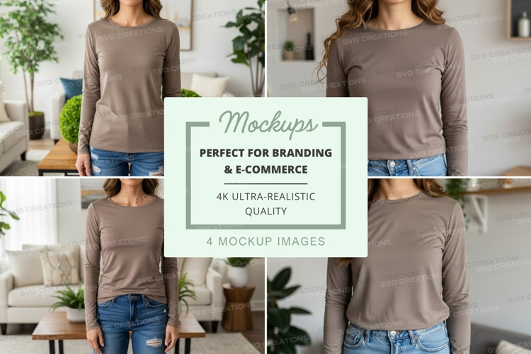 Long sleeve t-shirt mockup in beige