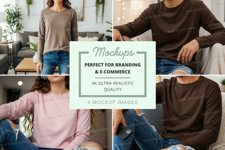 T-shirt mockup with models in living room setting