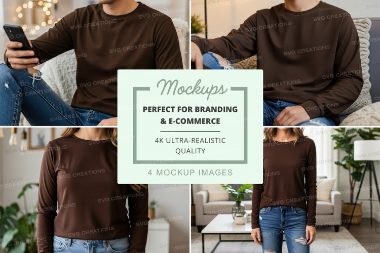 Long sleeve t-shirt mockup in brown