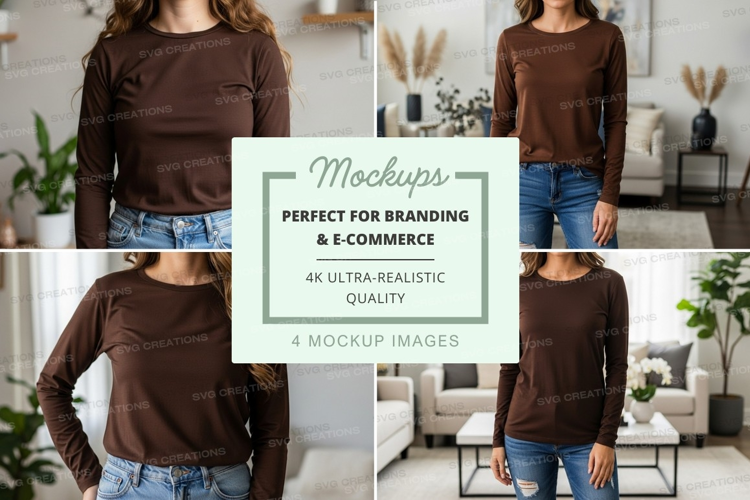 Long sleeve t-shirt mockup in brown