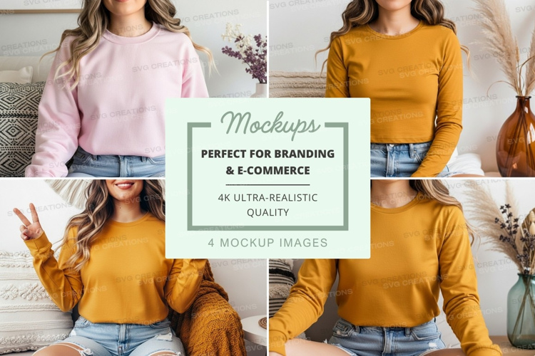 Long sleeve crew neck t-shirt mockup