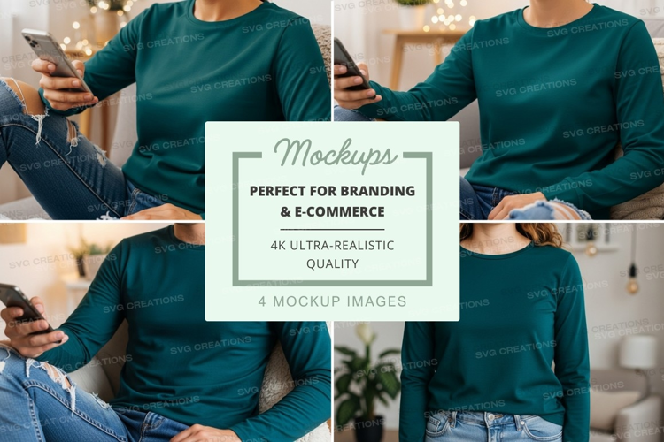 Long sleeve t-shirt mockup in teal