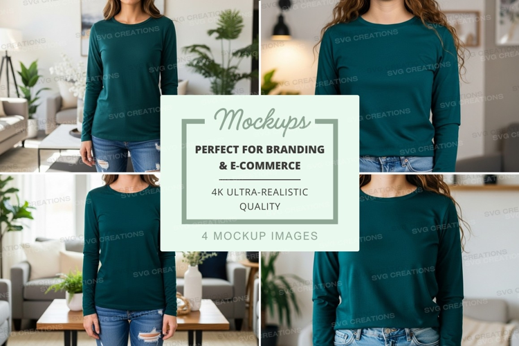 Long sleeve t-shirt mockup in dark green