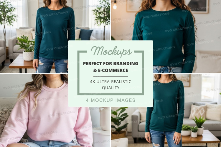 Long sleeve t-shirt mockup in teal and pink