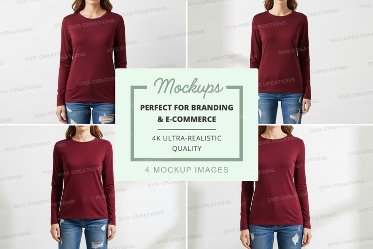 Long sleeve t-shirt mockup in burgundy