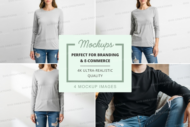 Long sleeve t-shirt mockup on models