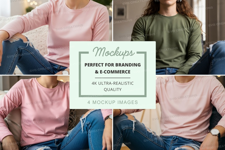 Group of people wearing long sleeve t-shirts mockup