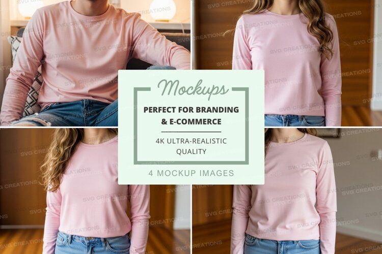 Long sleeve t-shirt mockup - pink, front and back views example image 1