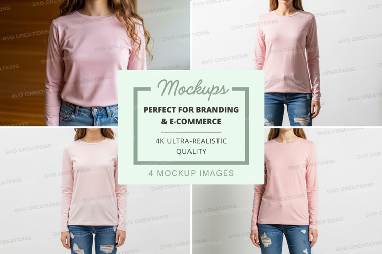 Long sleeve t-shirt mockup in light pink