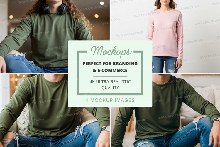 Long sleeve t-shirt mockup with multiple models