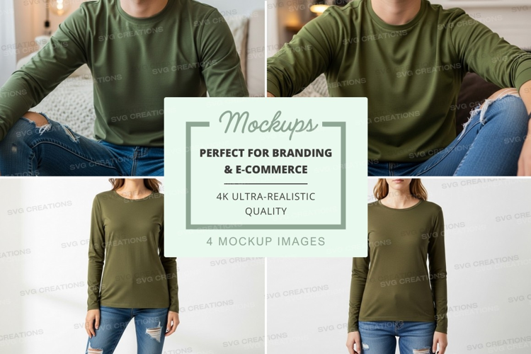 Mockup of olive green long sleeve t-shirts