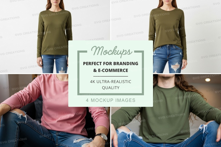 Long sleeve t-shirt mockup with models