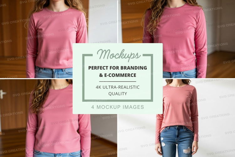 Long sleeve t-shirt mockup in pink
