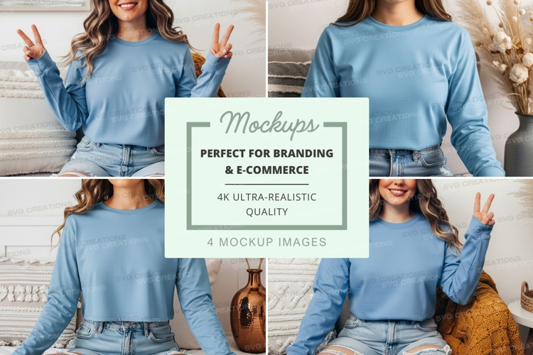 Light blue long sleeve t-shirt mockup